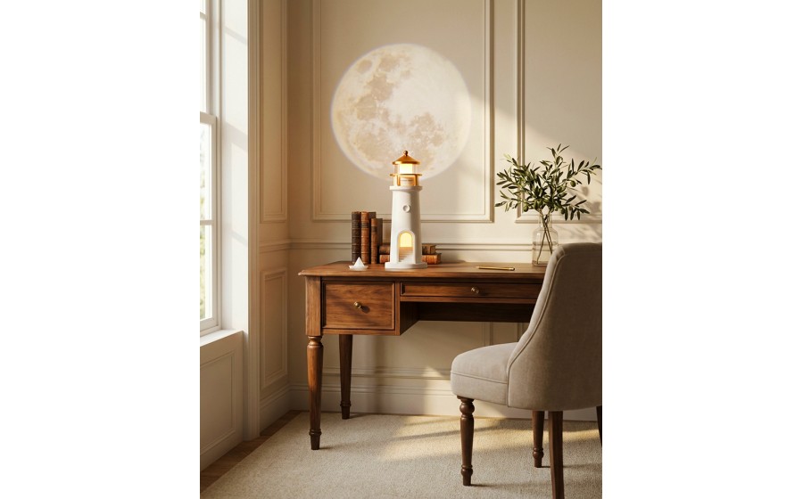 Lampka nocna z projektorem SHP  LIGHTHOUSE biało-złota