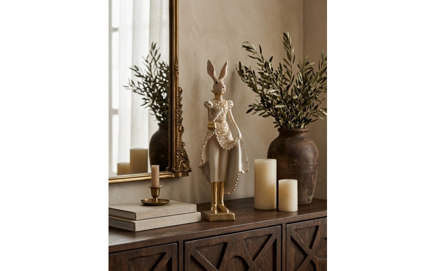 Figurka dekoracyjna SHP RABBIT beżowa / złota