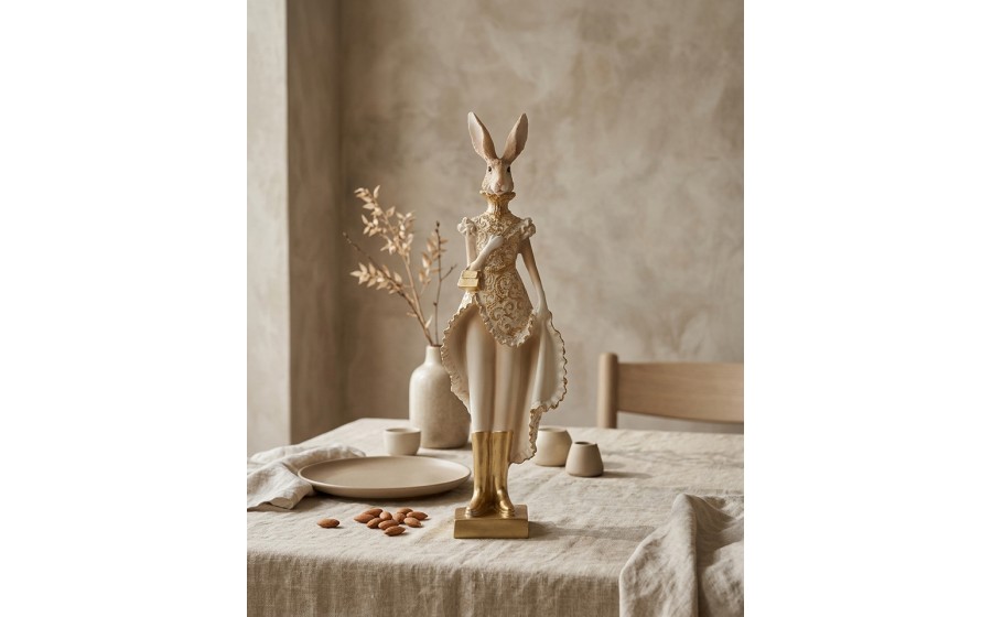 Figurka dekoracyjna SHP RABBIT beżowa / złota