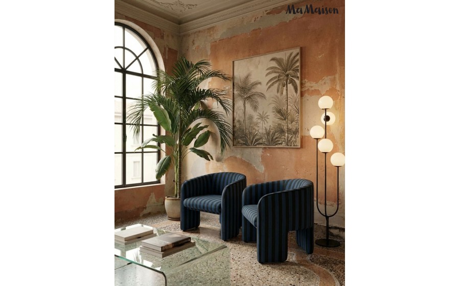 MaMaison fotel tapicerowany JOLIE niebieski czarny