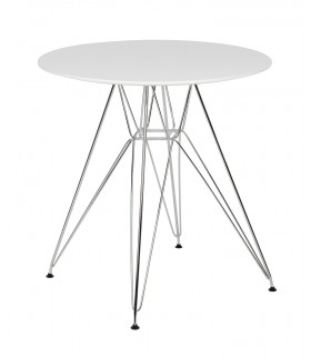 Stół okrągły do jadalni DSR 70 biały blat chromowa podstawa