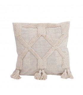 Poduszka dekoracyjna z frędzlami SHP  BOHI beżowa
